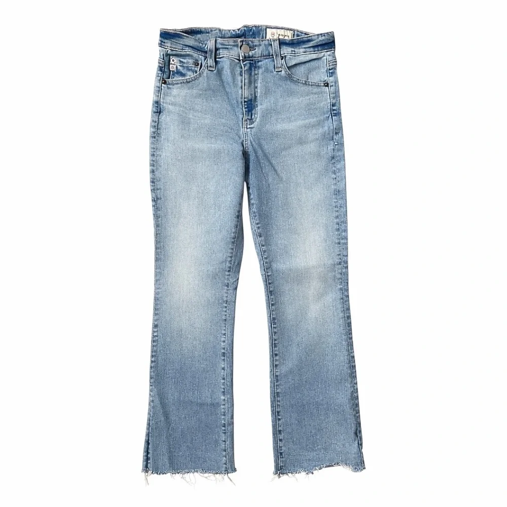 AG Adriano Goldschmied Light Wash Raw Hem Crop Flare Jeans Size 28 - Picture 2 of 5
